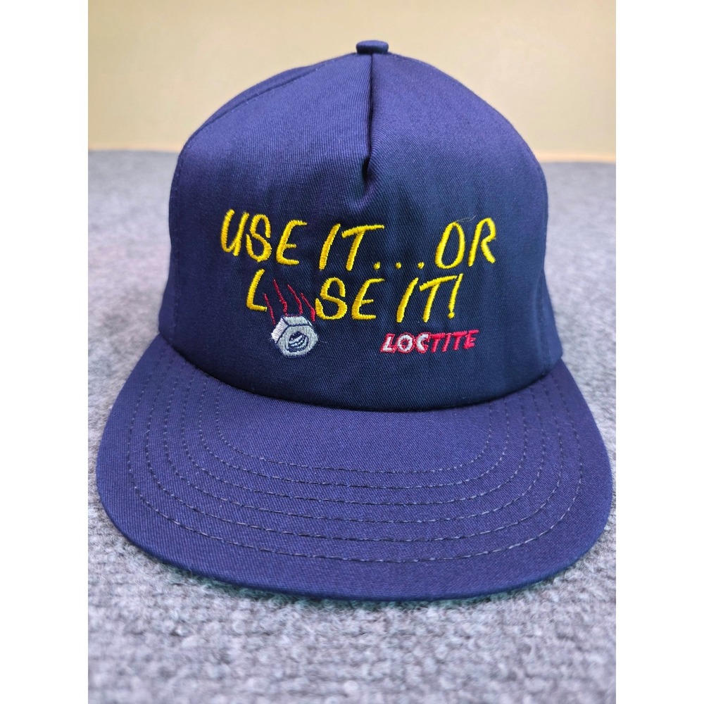 Vintage Loctite Use It Or Lose It Hat Mens OSFA Navy Blue Made USA Snapback Cap